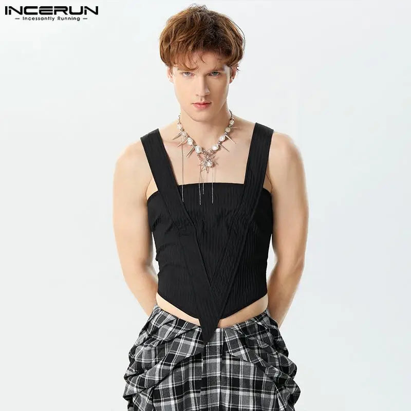 Fashion Casual Style Tops INCERUN New Men's Patchwork Hollow Vests Male Sexy Cropped Personality Sleeveless Tank Tops S-5XL 2024