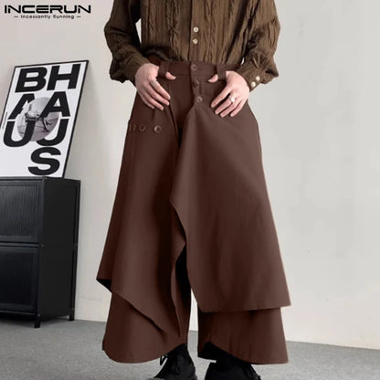 INCERUN 2024 Koreanische Stil Pantalons Herren Lose Retro Unregelmäßigen Design Lange Hosen Freizeit Streetwear Männlichen Breiten Bein Hosen S-5XL