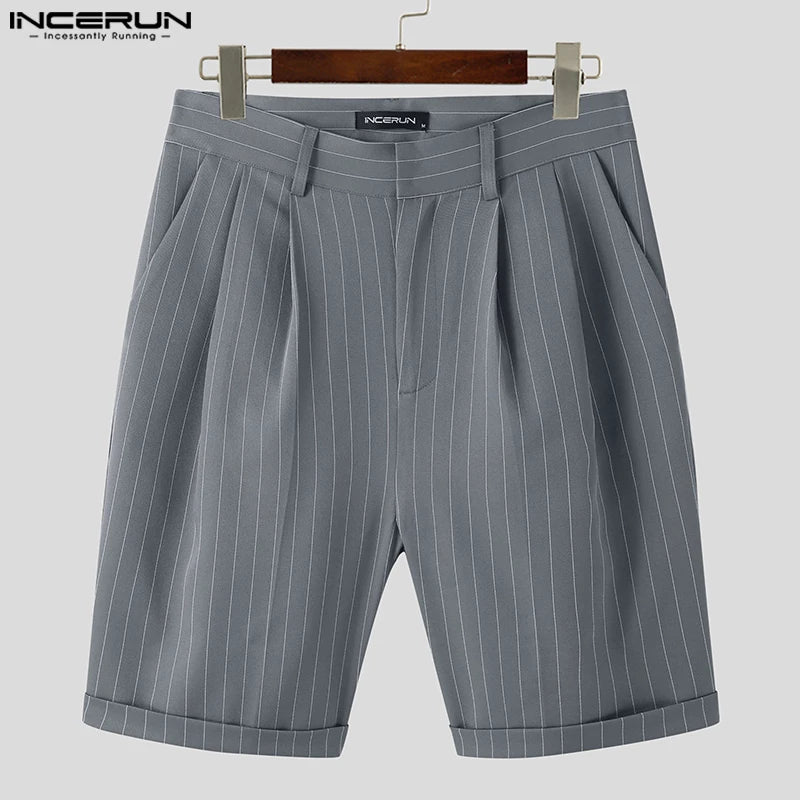 INCERUN 2023 Koreanische Stil männer Gestreiften Business Alle-spiel Shorts Casual Streetwear Männlichen Bequeme Gerade Split Shorts S-5XL