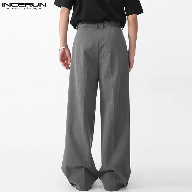 INCERUN 2024 Hübsche Neue Männer Hosen Einfache Schnürung Kordelzug Lange Hose Freizeit Streetwear Lose Gerade Bein Pantalons S-5XL