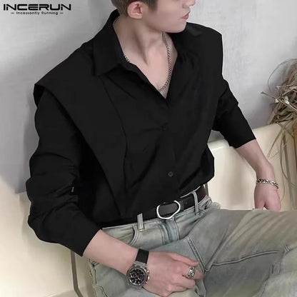 INCERUN Tops 2024 Handsome Men Fashion Simple All-match Shirt Casual Streetwear Male Solid Hot Selling Long Sleeved Blouse S-5XL