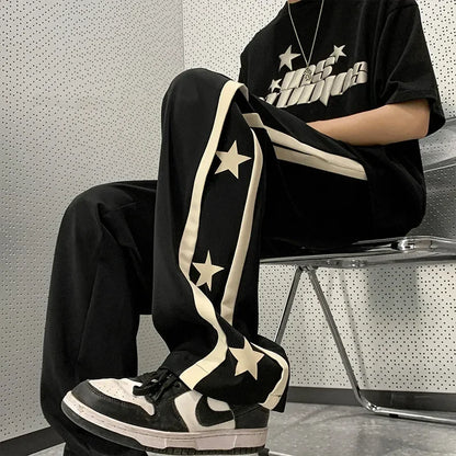 HOUZHOU Y2K Star Sweatpants Men Black Sports Pants Wide Leg Trousers Male Japanese Streetwear Hip Hop Graphic Loose Casual