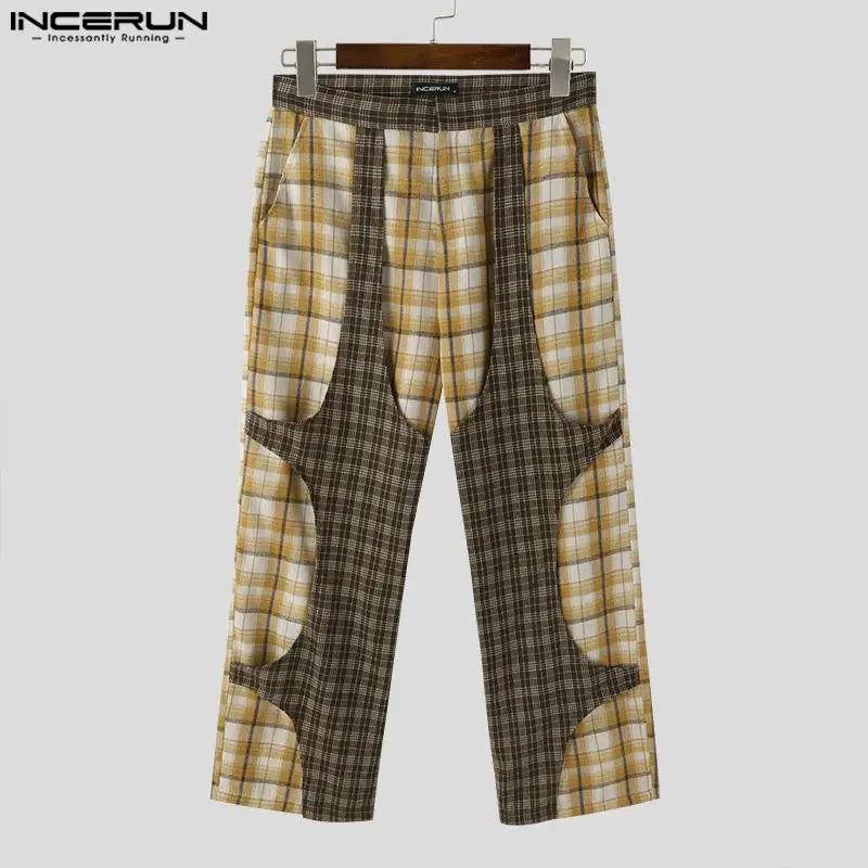 INCERUN 2024 American Style Trousers New Men Plaid Patchwork Long Pants Fashion Elegant Male Hot Sale Streetwear Pantalons S-5XL