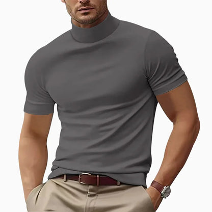 T-shirt décontracté d'été pour hommes, mode col semi-haut, slim, couleur unie, col de base, couleur unie, style simple