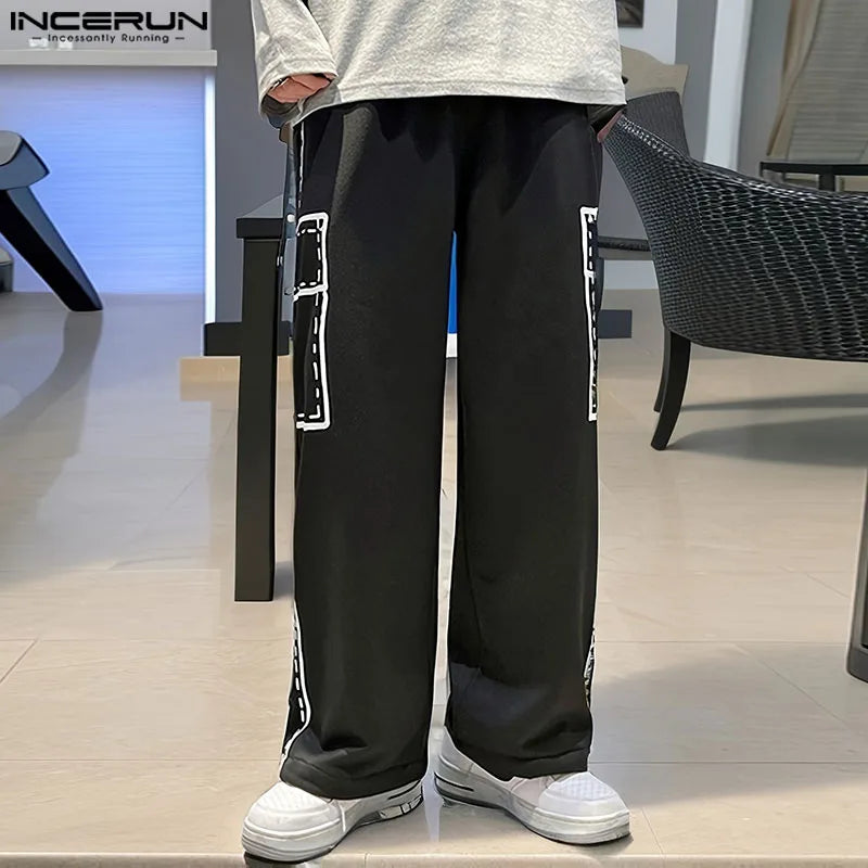 INCERUN 2024 Korean Style Trousers Men's Stylish Splicing Line Design Long Pants Casual Clubwear Pocket Straight Pantalons S-5XL