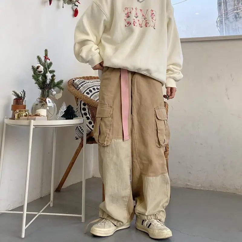 HOUZHOU Baggy Black Cargo Pants for Men Khaki Cargo Trousers Male Harajuku Loose Casual Autumn Japanese Streetwear Hip Hop Retro