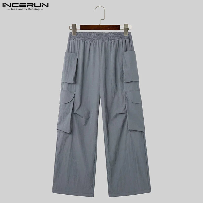 INCERUN 2024 Korean Style Pantalons Men's Multi Pocket Design Trousers Streetwear Male Loose Cargo Straight Leg Long Pants S-5XL