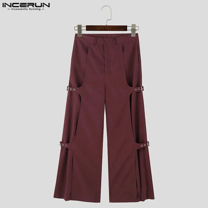 INCERUN 2024 Hosen im koreanischen Stil Mode für Männer Dekonstruktion Design Solide Lange Hose Streetwear Lose Breite Bein Pantalons S-5XL