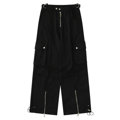 HOUZHOU Cargo Pants Men Hip Hop Zipper Wide Leg Trousers Male Japanese Oversize Outdoor Loose Casual Bottom Streetwear Pocket