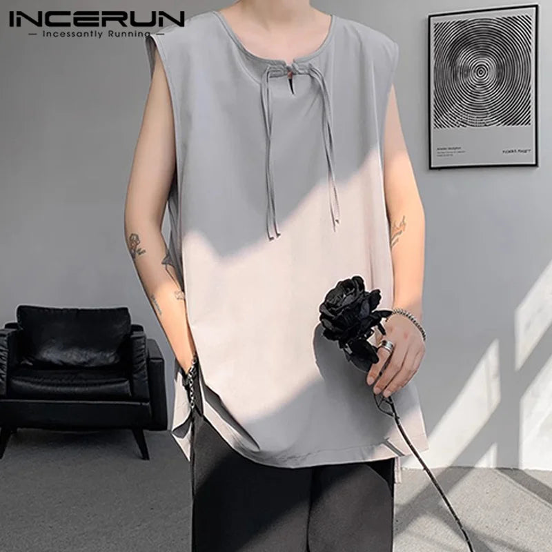 Handsome New Men's Tops INCERUN 2024 Street Hanging Buckle Design Vests Summer Casual Simple Solid Color O-neck Tank Tops S-5XL