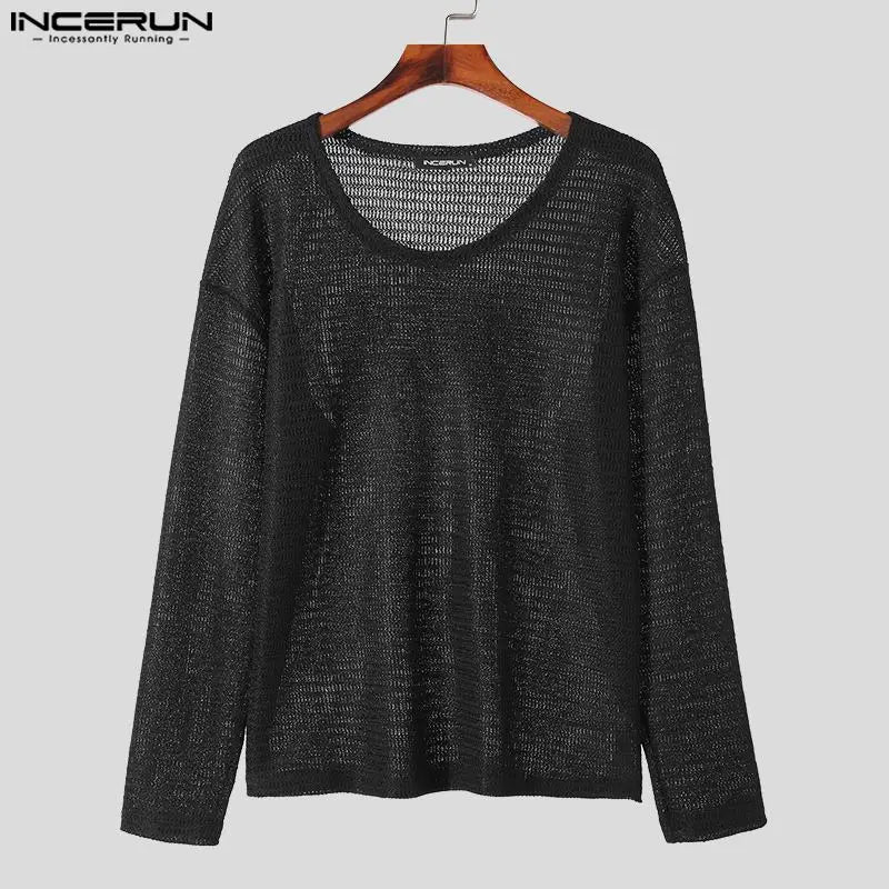 Casual Stylish Style Tops INCERUN 2024 Men's Knitted Texture T-shirts Male Solid Simple Comfortable Long Sleeved Camiseta S-5XL