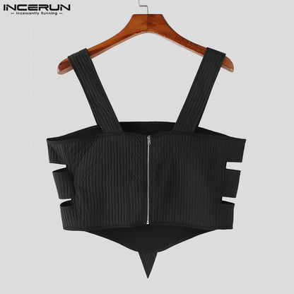 Fashion Casual Style Tops INCERUN New Men's Patchwork Hollow Vests Male Sexy Cropped Personality Sleeveless Tank Tops S-5XL 2024