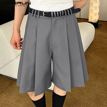 2023 Men Shorts Pleated Solid Color Loose Summer Casual Men Bottoms Korean Style Streetwear Leisure Male Shorts S-5XL INCERUN