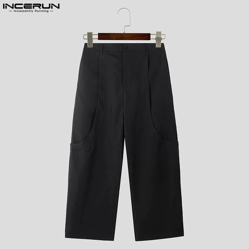 INCERUN 2024 Hosen im koreanischen Stil Mode für Männer Dekonstruktives Design Lange Hosen Casual Streetwear Einfache feste Pantalons S-5XL