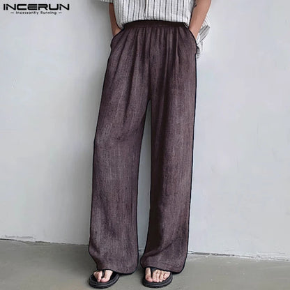 INCERUN 2024 Korean Style Trousers New Men Loose Mixed Color Design Pants Casual Streetwear Male Solid All-match Pantalons S-5XL