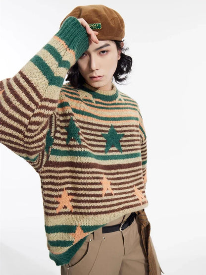 HOUZHOU Y2K Star Sweater Men Harajuku Striped Knitted Pullovers Jumpers Male Tops Oversize Purple Winter Streetwear Hip Hop