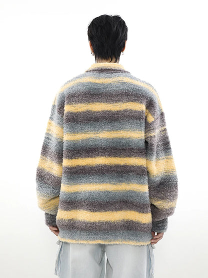 HOUZHOU Gestreifter Pullover für Herren, gestrickt, Übergröße, Pullover für Herren, Pullover und Pullover, Herren, lockere Freizeitkleidung, Streetwear, Hip Hop, Winter