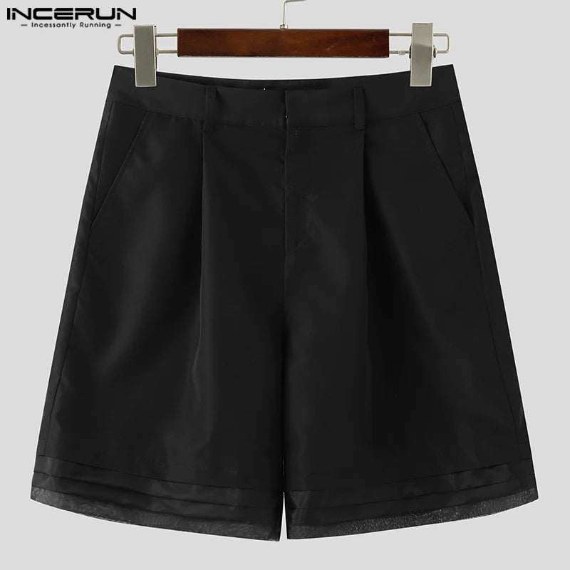 INCERUN 2024 Shorts de style coréen nouveaux hommes lâches mince maille patchwork shorts décontracté streetwear mâle solide jambe droite shorts S-5XL