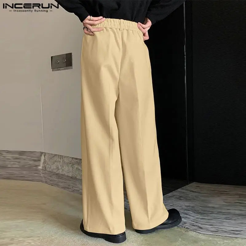 INCERUN 2024 Koreanische Stil Pantalons Neue Männer Passenden Gürtel Design Gerade Bein Hose Casual Streetwerar Solide Lange Hosen S-5XL