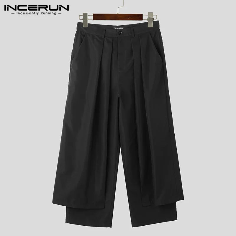 INCERUN 2024 Style coréen Nouveau pantalon pour hommes plissé conception superposée Pantalons décontractés à la mode lâche jambe large pantalons longs S-5XL