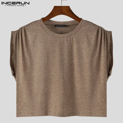 INCERUN Tops 2024 Korean Style New Mens Solid Casual Cropped Design Vests Adjustable Buckle Two Piece Sleeveless Tank Tops S-5XL