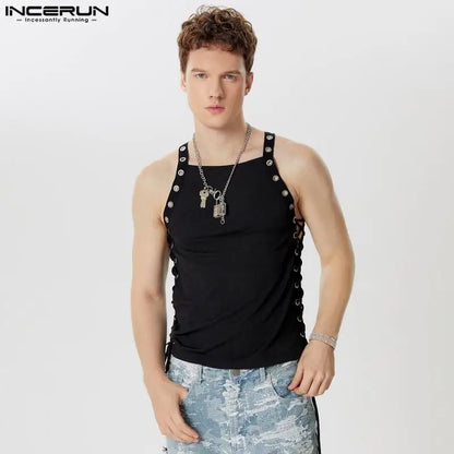 INCERUN Tops 2024 American Style Men Hollow Strap Corn Design Vests Summer Sexy Male Hot Sale Knitted Sleeveless Tank Tops S-5XL