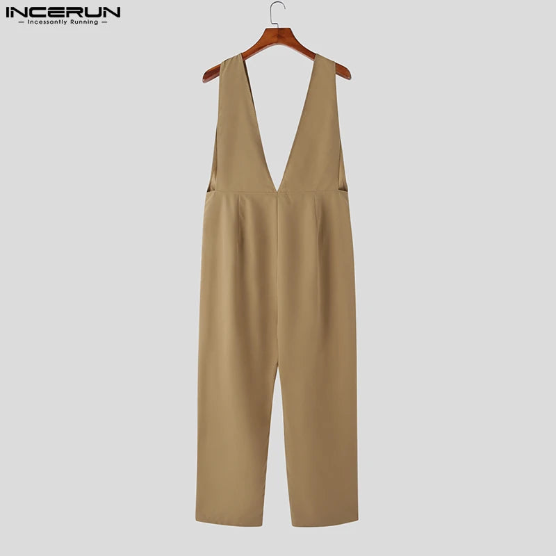 INCERUN 2023 American Style New Men's Casual Solid Design Strap Pants Fashion Streetwear Hot Selling Sexy Comfortable Jumpsuits