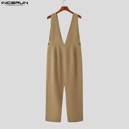 INCERUN 2023 Style américain Nouveau Hommes Décontracté Solide Conception Sangle Pantalon Mode Streetwear Vente Chaude Sexy Confortable Combinaisons