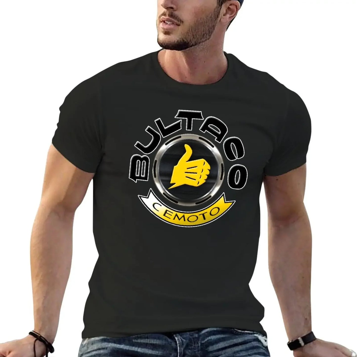 Streetwear Klassisches Herren Sommer Hochwertiges T-Shirt Bultaco Cemoto Motorräder Print T-Shirt Unisex Fashion Rundhals T-Shirt Schwarz