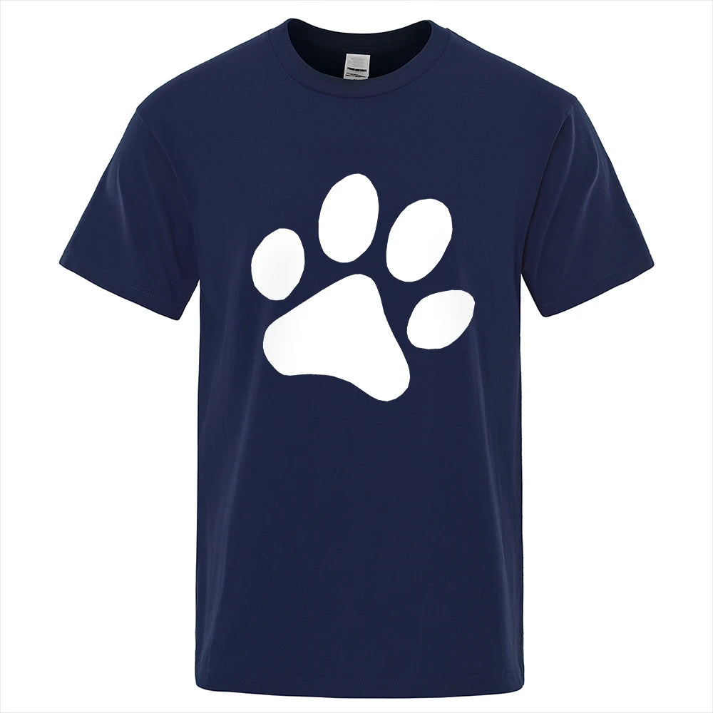 White Puppy Paw Print Man's T Shirts Comfy Crewneck Breathable Clothing Vintage Casual Men T-Shirts Oversize Vintage Tshirts