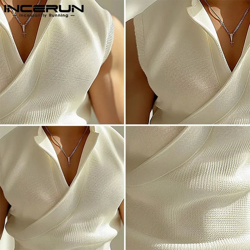 Fashion Casual Style Tops INCERUN New Men's Solid Texture Vests Summer Streetwear Male City Walk Sleeveless Tank Tops S-5XL 2024