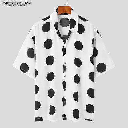 Fashion Well Fitting Tops INCERUN New Men's Lapel Polka Dot Pattern Design Shirt Casual Hot Sale Short Sleeved Blouse S-5XL 2024