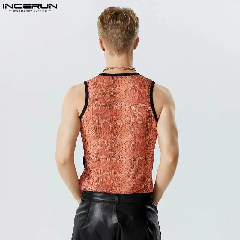 Stylish Casual Style Tops INCERUN New Men's Pattern Hollowed Out Fake Two-piece Vests Handsome Male Printed Waistcoat S-5XL 2024