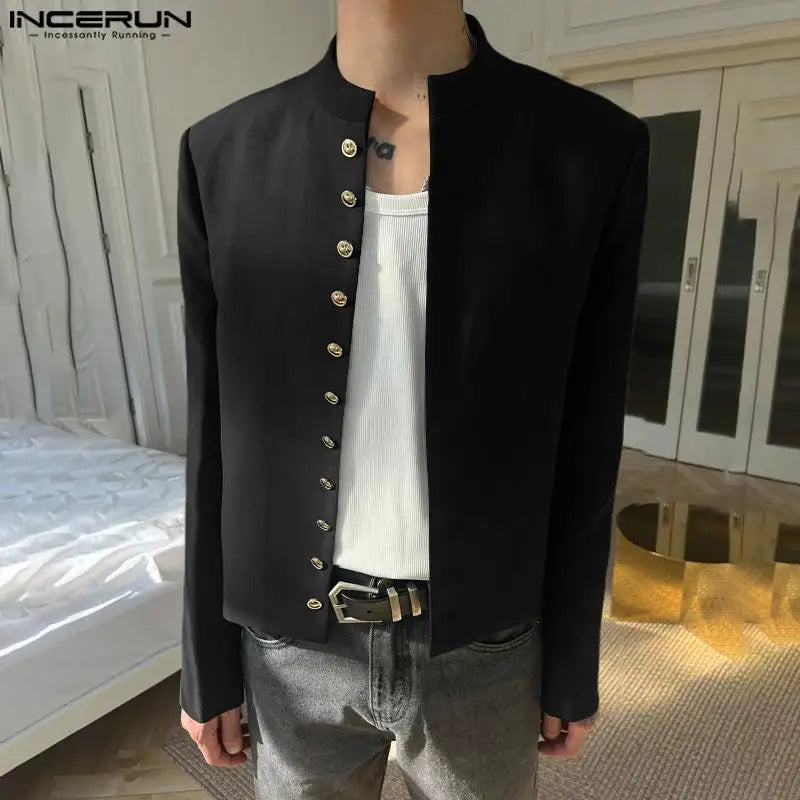 Fashion Well Fitting Tops INCERUN Men's Single Row Button Design Suit Coats Casual Solid Long Sleeved Cardigan Blazer S-5XL 2024