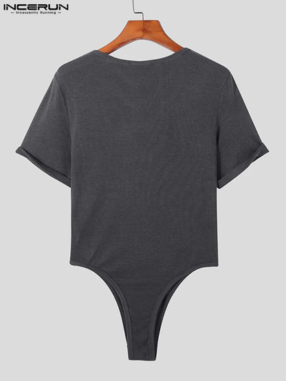 Lässiger, gut sitzender Herren-Overall, einfarbig, kurzärmelig, bequeme Unterwäsche, lässig, stilvoll, männlicher Bodysuit, S-5XL, INCERUN