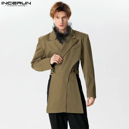 INCERUN Tops 2024 American Style Fashion Men's Cross Hollow Design Suit Coats Casual Personality Solid Long Sleeved Blazer S-5XL