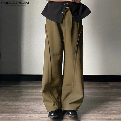 INCERUN 2024 Korean Style Stylish Pants Mens Deconstructive Arc Design Trousers Leisure Streetwear Male Hot Sale Pantalons S-5XL