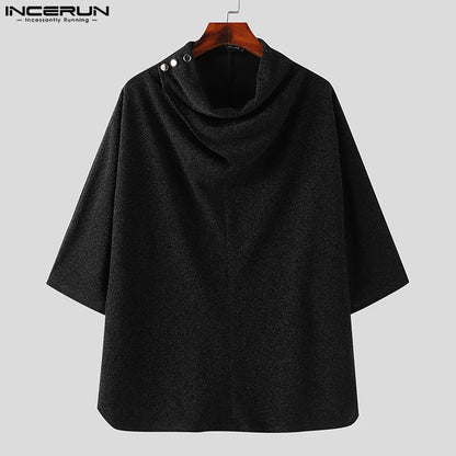 INCERUN Tops 2024 Korean Style Men's Loose O-Neck Sparkling Fabric Shirt Male Streetwear Solid Three-quarter Sleeve Blouse S-5XL