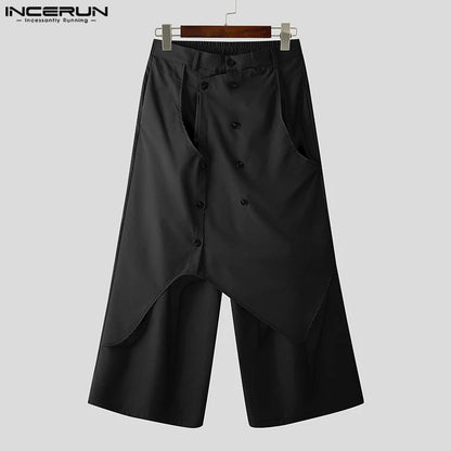 INCERUN 2024 Korean Style Men's Trousers Retro Irregular Design Long Pants Casual Streetwear Male Solid Wide Leg Pantalons S-5XL