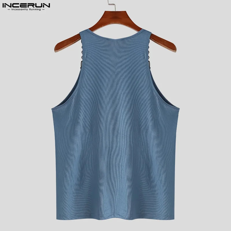 2024 Men Tank Tops Solid Color O-neck Sleeveless Fashion Male Vests Summer Streetwear Fitness Casual Men Clothing S-5XL INCERUN