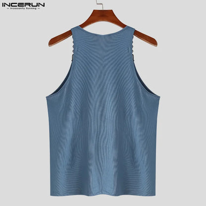 2024 Men Tank Tops Solid Color O-neck Sleeveless Fashion Male Vests Summer Streetwear Fitness Casual Men Clothing S-5XL INCERUN