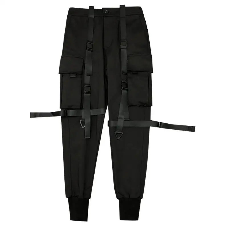 Pantalon cargo noir HOUZHOU Techwear pour homme Pantalon cargo pour homme Style japonais Streetwear Hip Hop Printemps Poche à ruban Mode Harajuku