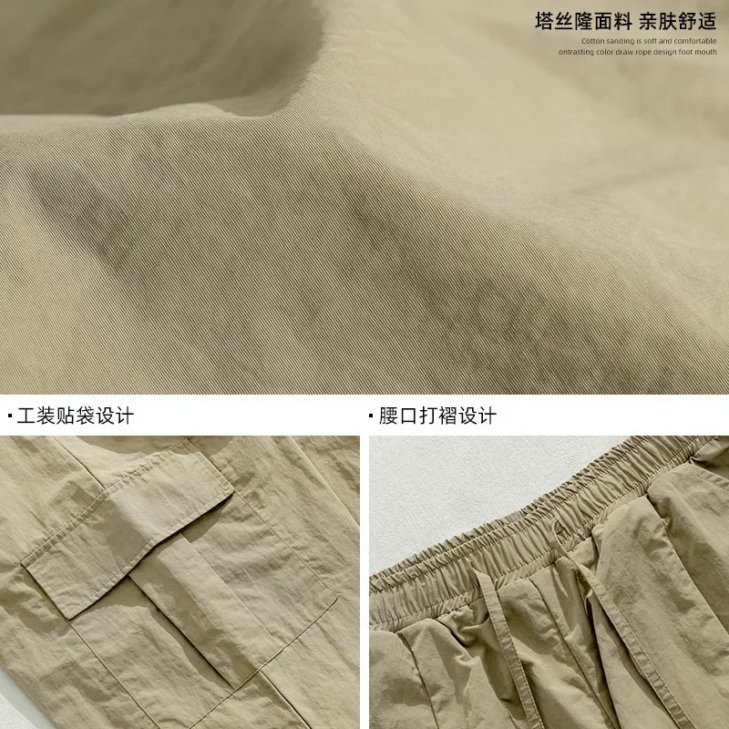 HOUZHOU Green Cargo Pants for Men Parachute Khaki Cargo Trousers Male Streetwear Hip Hop Loose Casual Oversize Spring Summer