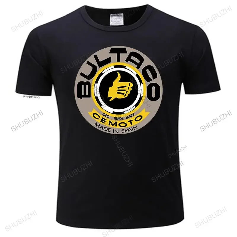 Streetwear Classic Men's Summer High Quality T Shirt Bultaco Cemoto Motorcycles Print Tee Unisex Fashion Crew Neck T-shirt Black