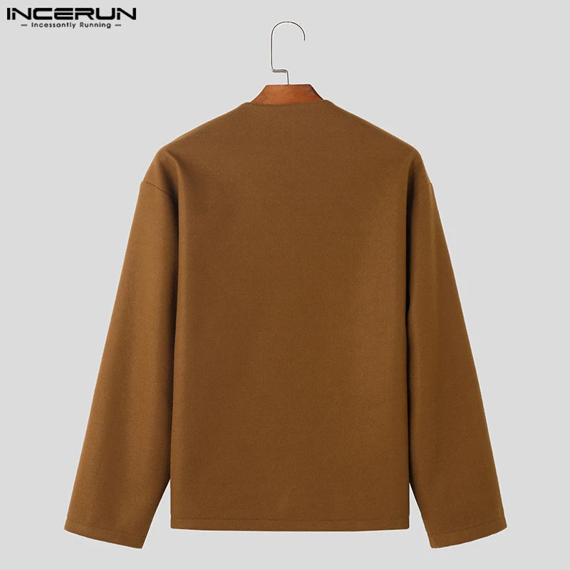 INCERUN Tops 2023 Korean Style Men's Solid Well Fitting Jackets Autumn Winter Casual Streetwear Long Sleeved Jackets Coats S-5XL