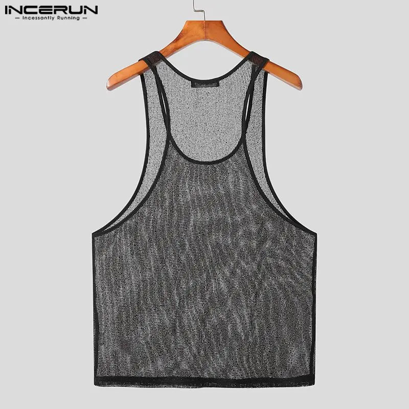 Sexy stilvolle Tops INCERUN Herren Casual durchsichtige Mesh-Weste Herrensport ausgehöhlt ärmellose dünne Westen S-5XL 2023