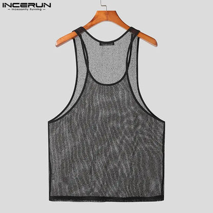 INCERUN Gilet en maille transparente pour homme, haut sexy et élégant, décontracté, sport, ajouré, sans manches, mince, S-5XL, 2023