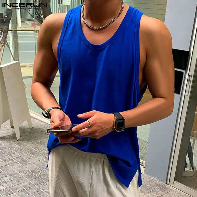 Handsome Well Fitting Tops INCERUN Men's Loose O-neck Sleeveless Vests Casual Streetwear Solid All-match Simple Tank Tops S-5XL