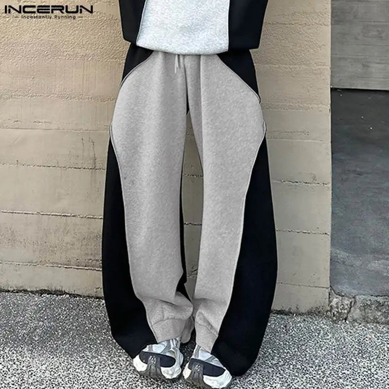 INCERUN 2024 Korean Style Trousers Stylish Men Contrast Deconstruction Design Pantalons Leisure Street Splicing Long Pants S-5XL