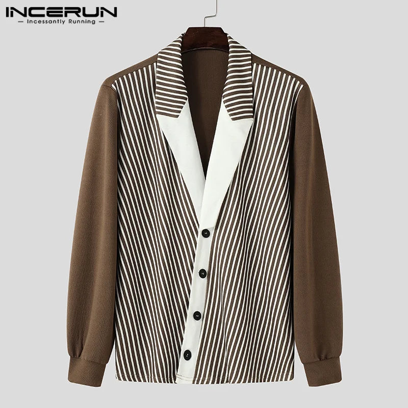 Handsome Well Fitting Tops INCERUN Men Casual Splicing Design Suit Coats Fashion Personality Male Long Sleeved Blazer S-5XL 2024